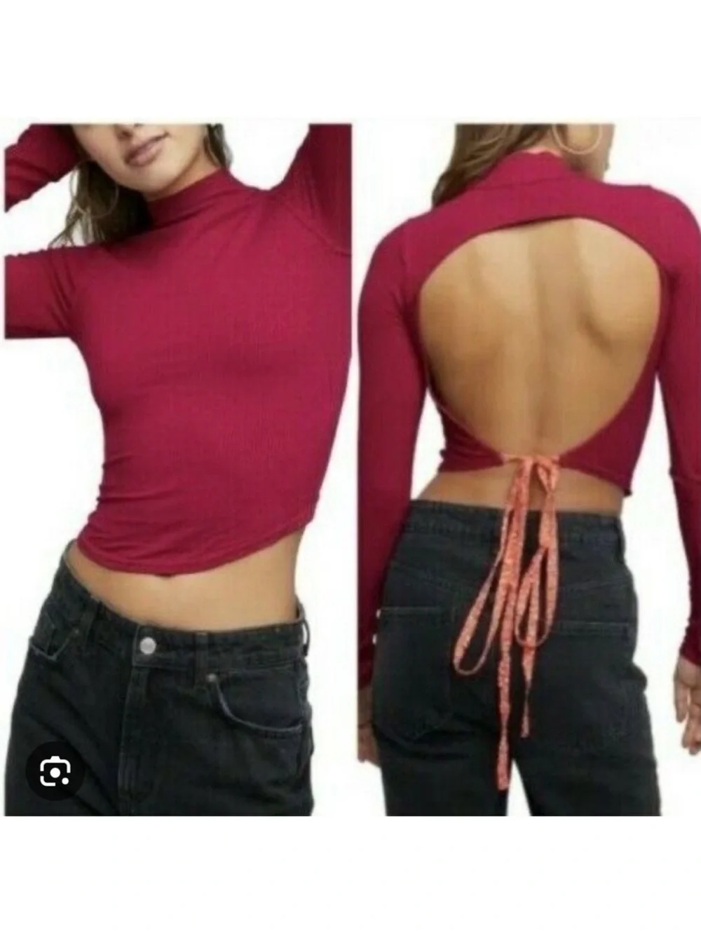 NWT Free People Edge Of Town in Night Out Fuchsia Top Medium Tie Back Open Back